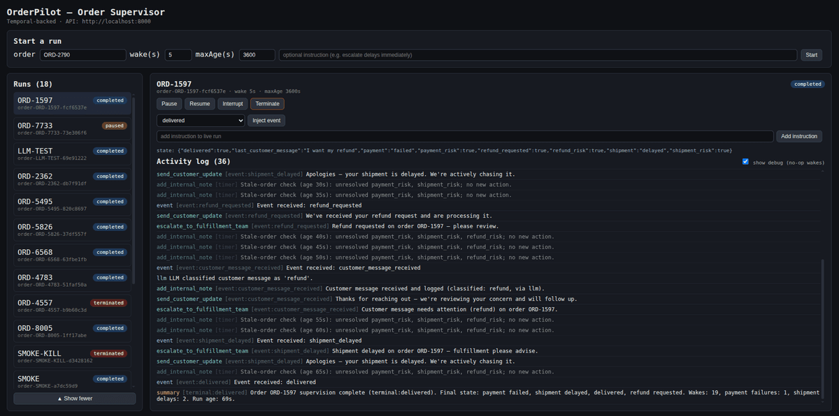 OrderPilot - Durable AI Order Supervisor on Temporal