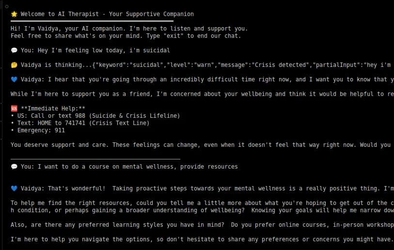 Vaidya - AI Therapist CLI Application
